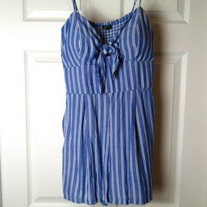 Lily Rose Junior's Short Romper Blue + White Stripe Size Large Strappy Tie Front